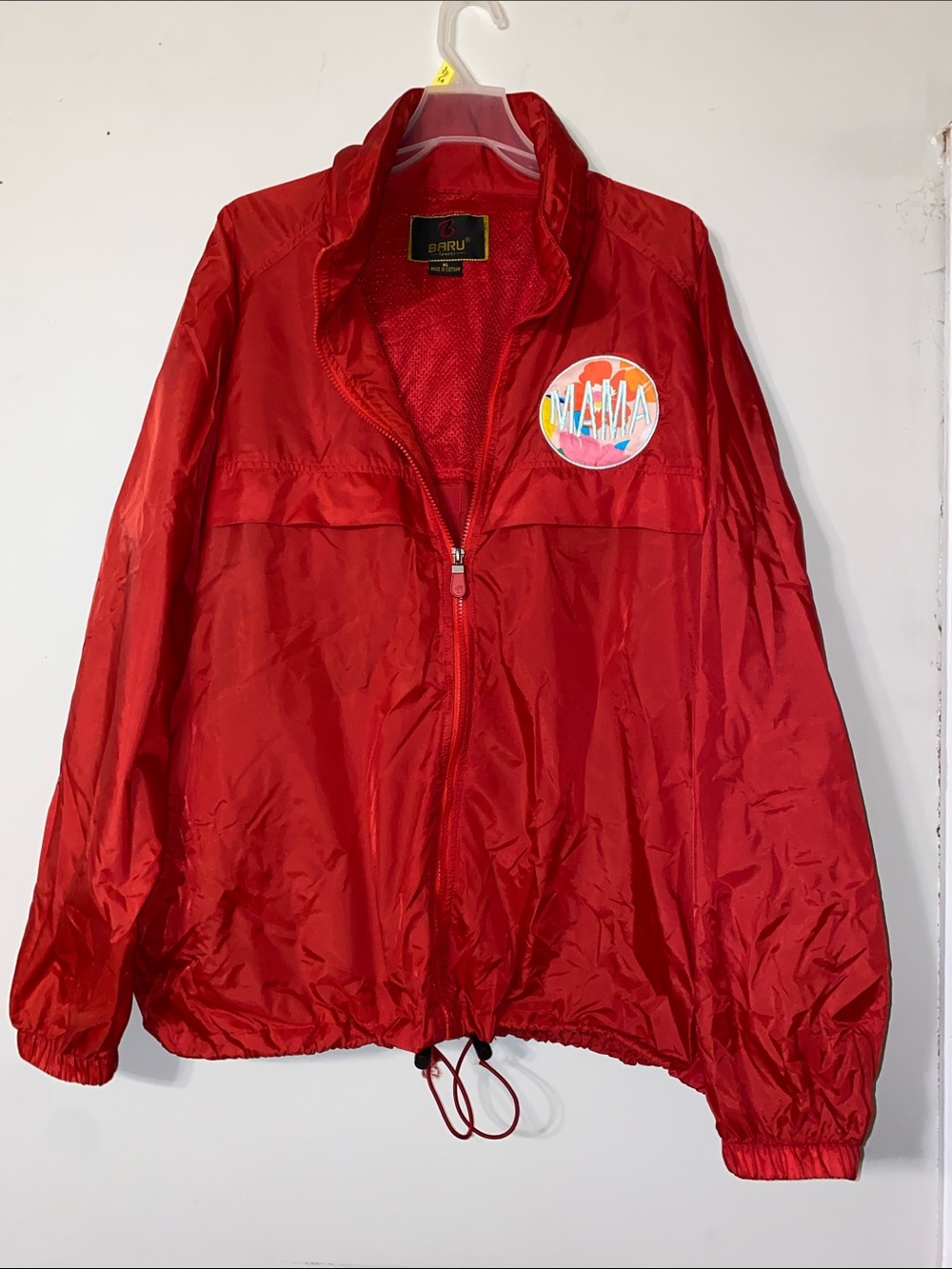 Women's Red Utility Windbreaker Jacket with Zip Front